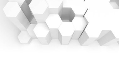 Bal peteği olan beyaz soyut bir arkaplan. Altıgen çubukları beyaz arkaplanda izole edilmiş. 3B illüstrasyon