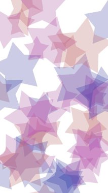 Beyaz arkaplanda çok renkli yarı saydam yıldızlar. Dikey görüntü yönlendirmesi. 3B illüstrasyon