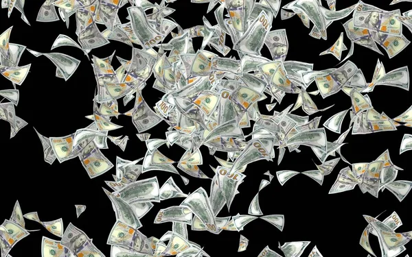 Dolar banknotlar uçan koyu arka plan üzerinde izole. Para havada uçuyor. 100 ABD banknotlar yeni örnek. 3D çizim