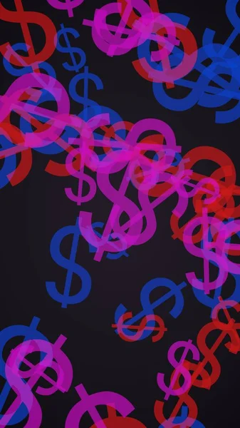 Multicolored Translucent Dollar Signs Dark Background Red Tones Illustration — Stock Photo, Image