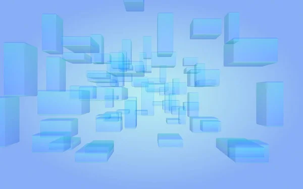 蓝色和白色的抽象数字和技术背景 重复矩形的模式 3D插图 — 图库照片