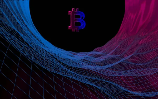 Símbolo Moeda Digital Bitcoin Fundo Escuro Abstrato Crescimento Mercado Criptomoedas — Fotografia de Stock