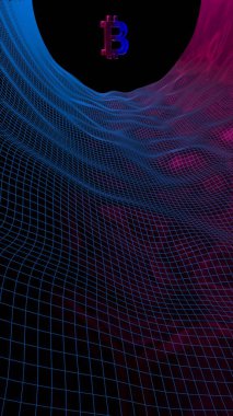 Soyut karanlık arka planda dijital para birimi sembolü Bitcoin. Kripto para piyasasının büyümesi. İş, finans ve teknoloji konsepti. 3d illüstrasyon
