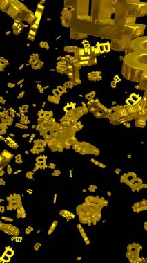 Karanlık bir arka planda dijital para birimi sembolü Bitcoin. Bitcoin düşüşü. Sanal ekranda kripto para birimi grafiği. İş, finans ve teknoloji kavramı. 3B illüstrasyon