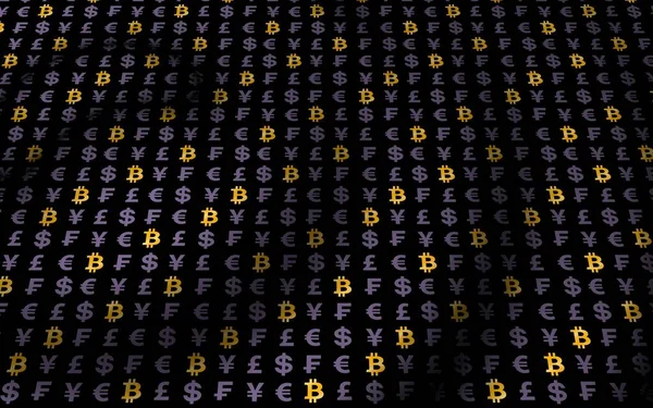 Bitcoin Valuta Een Donkere Achtergrond Digitale Crypto Valuta Symbool Wave — Stockfoto