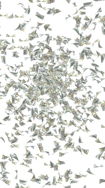 从白色背景分离出来的飞来飞去的美元钞票 钱在空中飞扬 100美元钞票的新样本 3D插图 — 图库照片