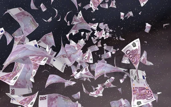 Billetes Euros Voladores Sobre Fondo Estrellado Del Espacio Exterior Dinero —  Fotos de Stock