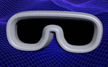 Soyut mavi ızgara arka plan üzerinde sanal gerçeklik maskesi illüstrasyon. Vr gözlük teknolojisi kavramı. 3d illüstrasyon