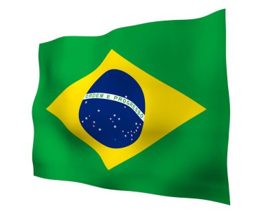 Brezilya bayrağı sallayarak. Ordem e Progresso. Sipariş ve ilerleme. Rio de Janeiro. Güney Amerika. Devlet sembolü. 3D çizim