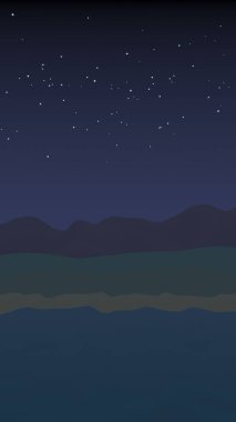 Yıldızlı aysız gökyüzü. Sahilde dalgalarla okyanus kıyısı. Dalgalar ile Ada plaj cenneti. Tatil, yaz, rahatlama. Deniz manzarası, deniz kıyısı. Minimalist manzara, ilkellik. 3d illüstrasyon