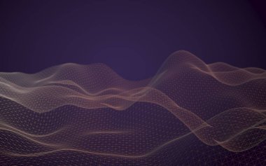 Soyut manzara arka plan. Siber uzay mor ızgarası. merhaba teknoloji ağı. 3d illüstrasyon