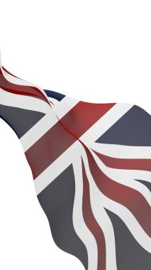Büyük Britanya bayrağı sallayarak. İngiliz bayrağı. Birleşik Krallık of Büyük Britanya ve Kuzey İrlanda. İngiltere'de devlet sembolü. 3D çizim