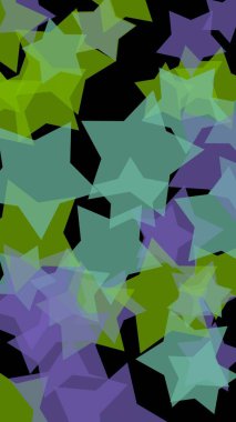 Koyu renkli yarı saydam yıldızlar. Dikey görüntü yönlendirmesi. 3d illüstrasyon