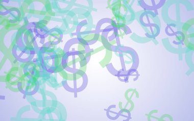 Beyaz arka planda saydam dolar işaretleri var. 3B illüstrasyon