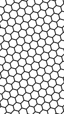 Beyaz arka plan daki siyah petek. Çokgen in perspektif görünümü petek gibi görünüyor. Biyometrik geometri. Dikey görüntü yönlendirmesi. 3d illüstrasyon