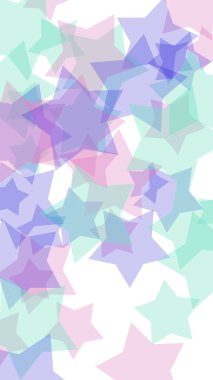 Beyaz arka plan üzerinde çok renkli yarı saydam yıldızlar. Pembe tonları. 3d illüstrasyon