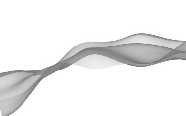 Soyut gri dalga. Raster hava desteği. Beyaz arka planda parlak gri kurdele. Gri eşarp. Soyut gri duman. 3B illüstrasyon