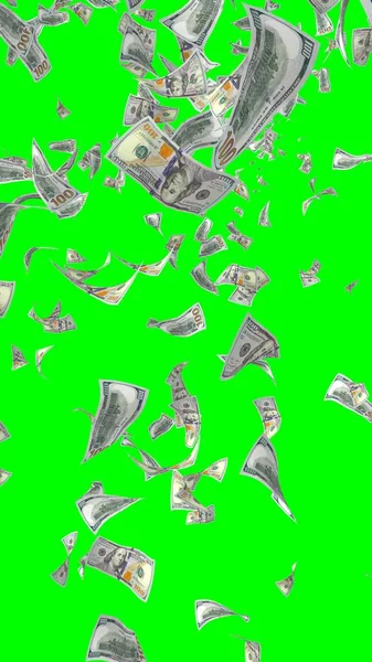 Banconote Dollari Volanti Isolate Chromakey Soldi Volano Aria 100 Banconote — Foto Stock