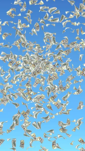 Flying Dollars Bankbiljetten Geïsoleerd Een Blauwe Achtergrond Geld Vliegt Lucht — Stockfoto