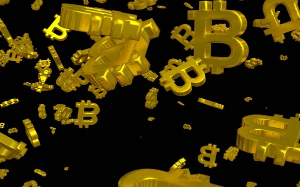 Digital currency symbol Bitcoin on a dark background. Fall of bitcoin. crypto currency graph on virtual screen. Business, Finance and technology concept. 3D illustration