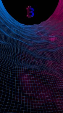 Soyut karanlık arka planda dijital para birimi sembolü Bitcoin. Kripto para piyasasının büyümesi. İş, finans ve teknoloji konsepti. 3d illüstrasyon