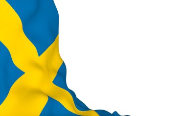 İsveç bayrağı. İsveç Krallığının resmi devlet sembolü. Bayrağın kenarlarına kadar uzanan sarı İskandinav haçı olan mavi bir tarla. 3d illüstrasyon
