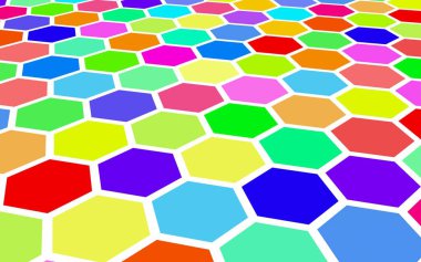 Petek çok renkli. Çokgen in perspektif görünümü petek gibi görünüyor. Biyometrik geometri. 3d illüstrasyon