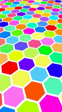 Petek çok renkli. Çokgen in perspektif görünümü petek gibi görünüyor. Biyometrik geometri. 3d illüstrasyon