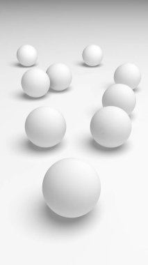Beyaz soyut arka plan. Beyaz toplar beyaz arka planda izole edilmiş. 3B illüstrasyon
