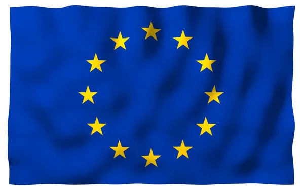 Avrupa Birliği Nin Bayrağı Hafifçe Sallanıyordu Beyaz Arka Planda Izole — Stok fotoğraf