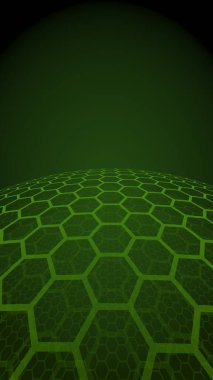 Bal peteklerinin çok katmanlı küresi, koyu arkaplanda sarı, sosyal ağ, bilgisayar ağı, teknoloji, küresel ağ. 3B illüstrasyon