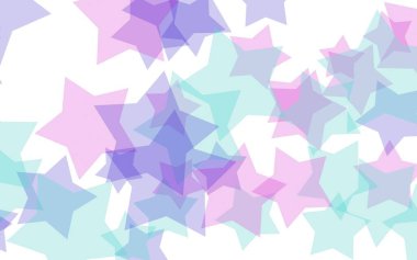 Beyaz arkaplanda çok renkli yarı saydam yıldızlar. Kırmızı tonlar. 3B illüstrasyon