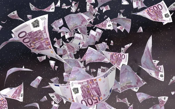 Billetes Euros Voladores Sobre Fondo Estrellado Del Espacio Exterior Dinero —  Fotos de Stock