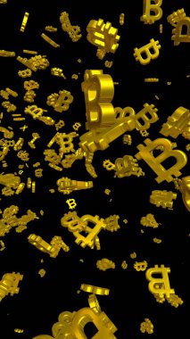 Karanlık bir arka planda dijital para birimi sembolü Bitcoin. Bitcoin düşüşü. Sanal ekranda kripto para birimi grafiği. İş, finans ve teknoloji kavramı. 3B illüstrasyon