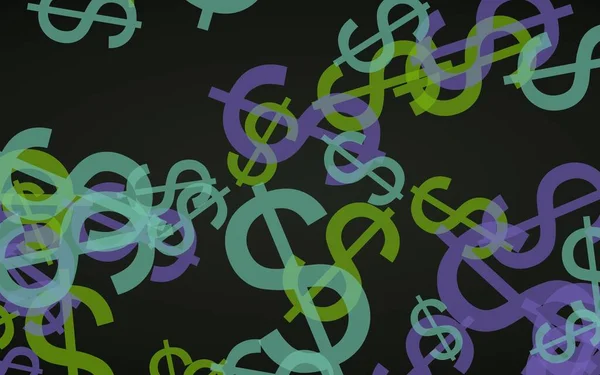 Signos Dólar Translúcidos Multicolores Sobre Fondo Oscuro Tonos Verdes Ilustración —  Fotos de Stock