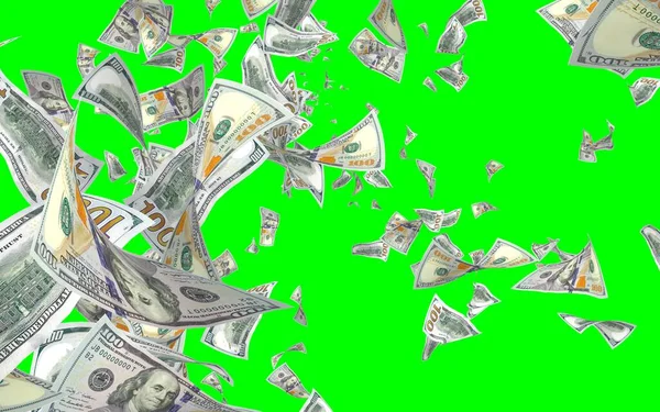 Vliegende Dollars Bankbiljetten Geïsoleerd Chromakey Het Geld Vliegt Lucht 100 — Stockfoto