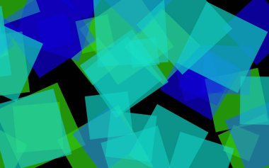 Koyu arkaplanda çok renkli yarı şeffaf kareler. 3B illüstrasyon