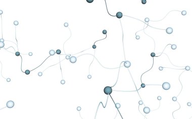 Sinir ağı. Sosyal ağ. Fütüristik DNA, deoksiribonükleik asit. Soyut molekül, hücre illüstrasyonu, miselyum. Açık arka plan. 3d illüstrasyon