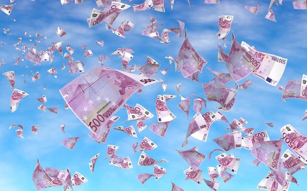 Latające Banknoty Euro Tle Nieba Pieniądze Lecą Powietrzu 500 Euro — Zdjęcie stockowe