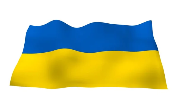 白色背景上的乌克兰国旗 国旗和州旗 蓝色和黄色的二色 三维插图挥动国旗 — 图库照片