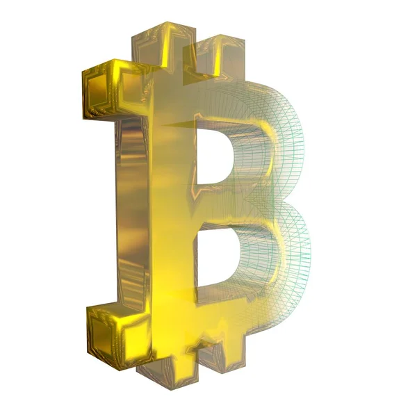 Bitcoin Jel Zöld Rács Lesz Arany Fehér Alapon Illusztráció — Stock Fotó