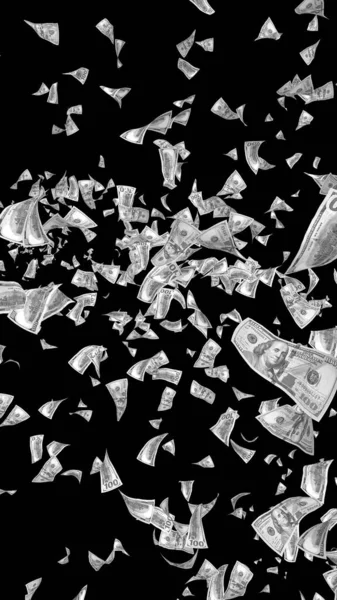 Dolar Banknotlar Uçan Koyu Arka Plan Üzerinde Izole Para Havada — Stok fotoğraf