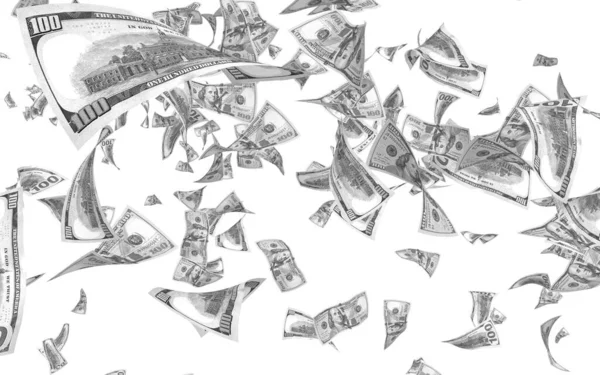 Dolar Banknotlar Uçan Beyaz Arka Plan Üzerinde Izole Para Havada — Stok fotoğraf