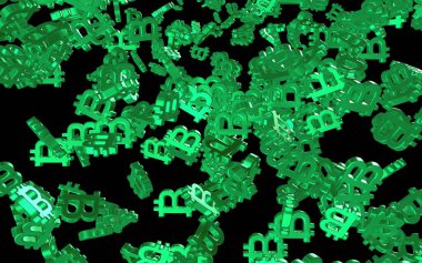 Karanlık bir arka planda dijital para birimi sembolü Bitcoin. Bitcoin düşüşü. Sanal ekranda kripto para birimi grafiği. İş, finans ve teknoloji kavramı. 3B illüstrasyon