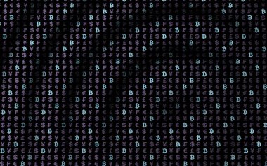 Bitcoin ve para birimi karanlık bir arkaplanda. Dijital şifreleme sembolü. Para balonu, dalga etkisi, piyasa dalgalanmaları. İş konsepti. 3B illüstrasyon