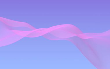 Mavi gökyüzü soyut arka plan pembe dalga. Çırpınan pembe atkı. Rüzgar pembesi kumaşa el sallıyor. 3d illüstrasyon