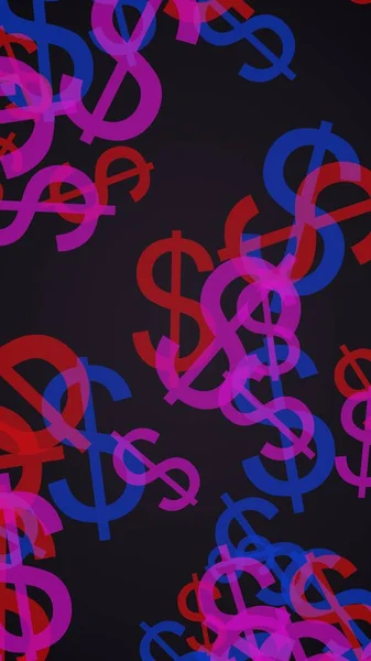 Multicolored Translucent Dollar Signs Dark Background Red Tones Illustration — Stock Photo, Image