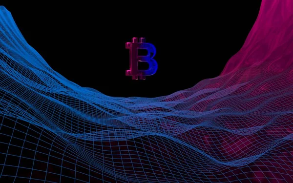 抽象的な暗い背景にデジタル通貨記号ビットコイン 暗号通貨市場の成長ビジネス テクノロジーの概念 3Dイラスト — ストック写真