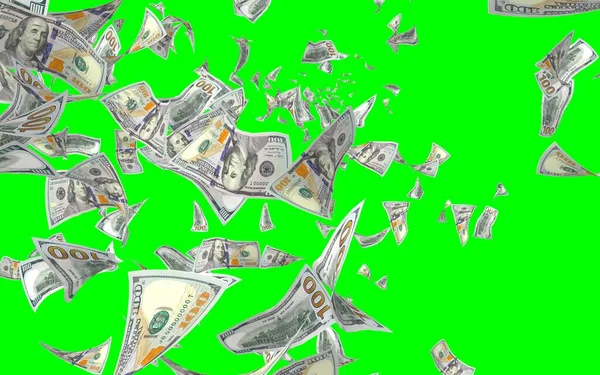 Vliegende Dollars Bankbiljetten Geïsoleerd Chromakey Het Geld Vliegt Lucht 100 — Stockfoto