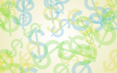 Beyaz arka planda saydam dolar işaretleri var. 3B illüstrasyon